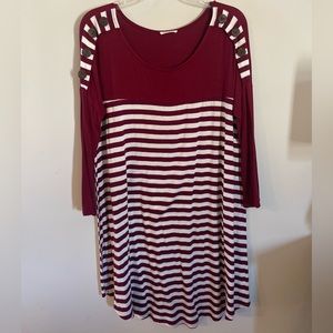 Womens crimson and cream tunic shirt with button detail